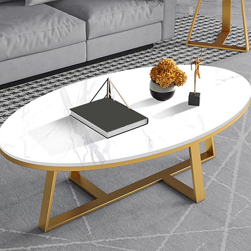 Tavolino glam in pietra ovale con base a croce di ferro 17,71 "di alto livello