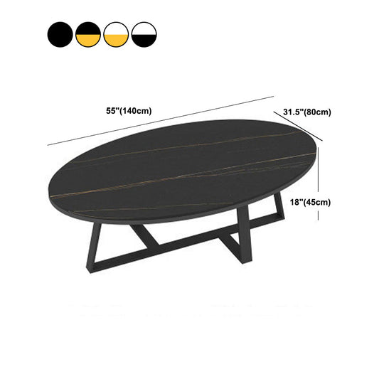 Tavolino glam in pietra ovale con base a croce di ferro 17,71 "di alto livello