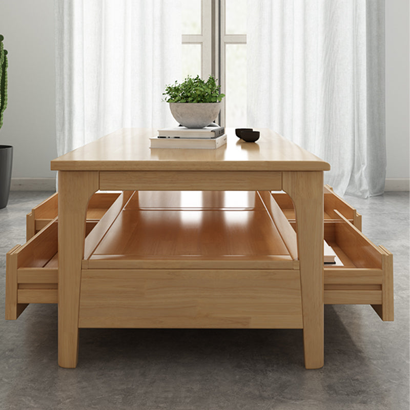 Legno massiccio scandinavo 4 gambe tavolo da cocktail caffè con scaffali/cassetti