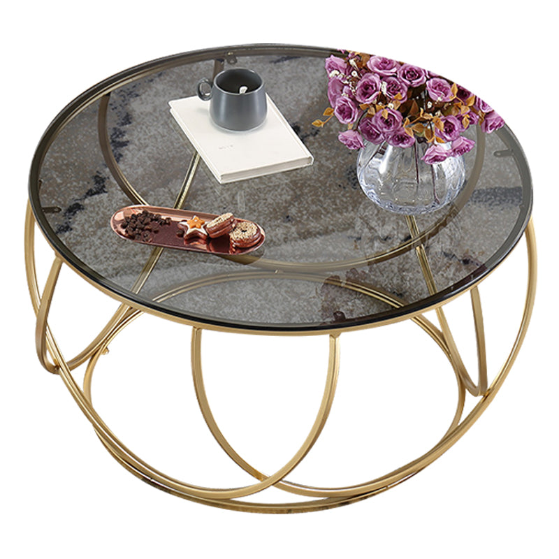 Contemporary Coffee Table Round Metal Frame Base Cocktail Table Glass Clearhalo 'Coffee & Accent Tables' 'Coffee Tables' 'coffee_tables' 'furn' 'furn_coffee_tables' 'Furniture' 'Living Room Furniture' 5981130