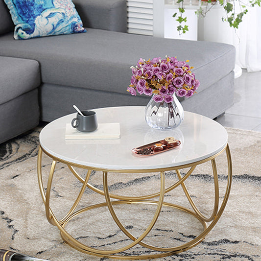 Contemporary Coffee Table Round Metal Frame Base Cocktail Table Clearhalo 'Coffee & Accent Tables' 'Coffee Tables' 'coffee_tables' 'furn' 'furn_coffee_tables' 'Furniture' 'Living Room Furniture' 5981139