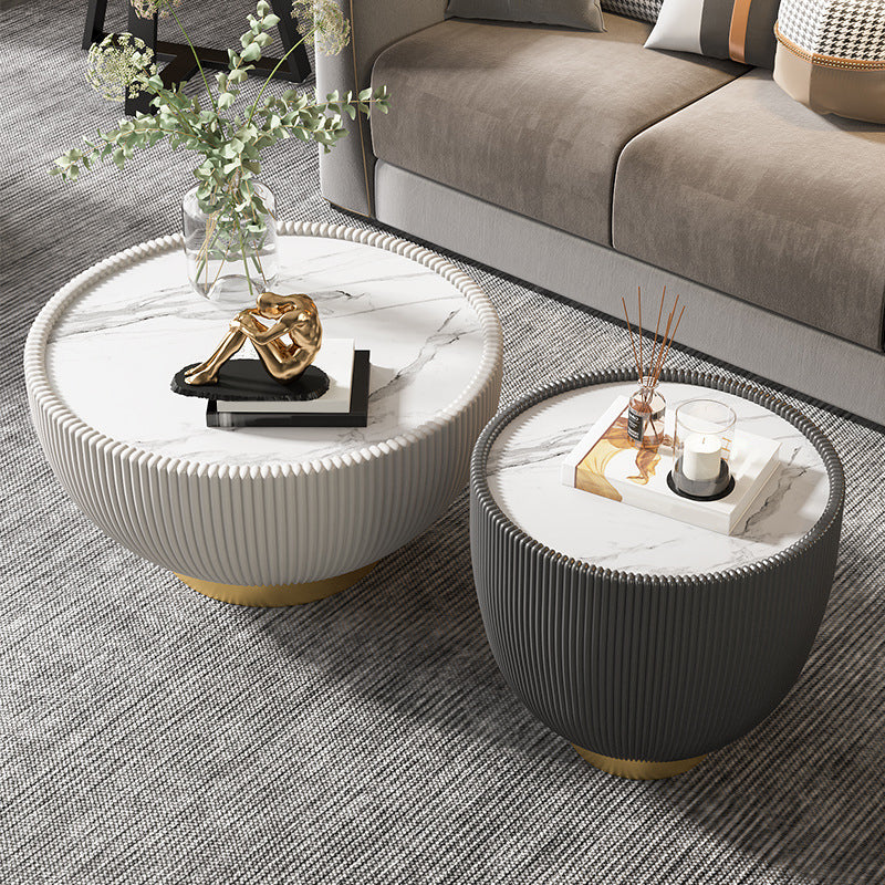 Stone Round Coffee Table Glam Pedestal Coffee Cocktail Table Set Clearhalo 'Coffee & Accent Tables' 'Coffee Tables' 'coffee_tables' 'furn' 'furn_coffee_tables' 'Furniture' 'Living Room Furniture' 5981152