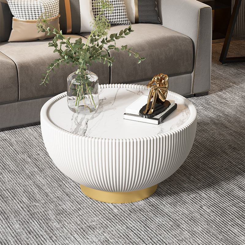 Stone Round Coffee Table Glam Pedestal Coffee Cocktail Table Set Clearhalo 'Coffee & Accent Tables' 'Coffee Tables' 'coffee_tables' 'furn' 'furn_coffee_tables' 'Furniture' 'Living Room Furniture' 5981154