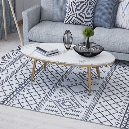 Tavolino da caffè top in pietra ovale con 4 gambe metalliche singolo tavolino