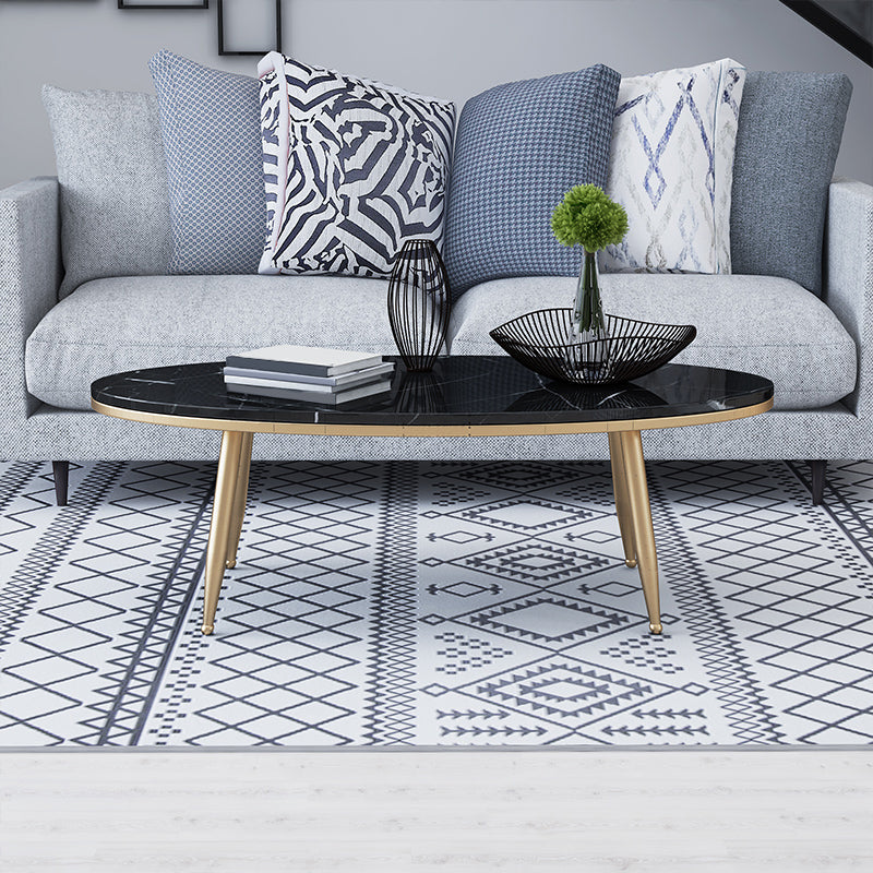 Tavolino da caffè top in pietra ovale con 4 gambe metalliche singolo tavolino