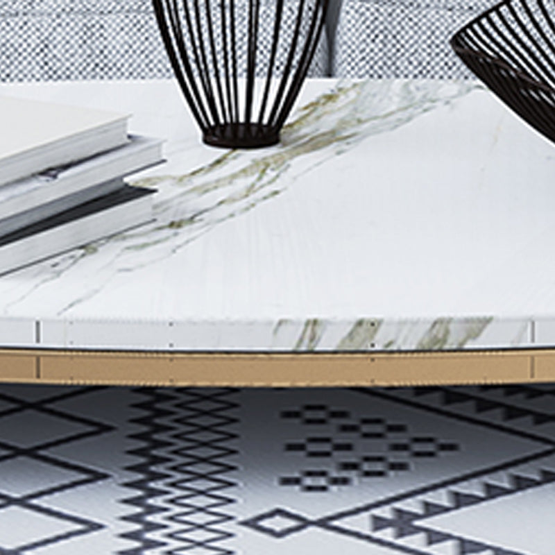 Tavolino da caffè top in pietra ovale con 4 gambe metalliche singolo tavolino