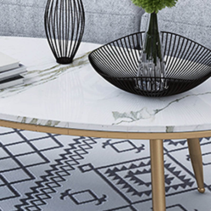 Tavolino da caffè top in pietra ovale con 4 gambe metalliche singolo tavolino