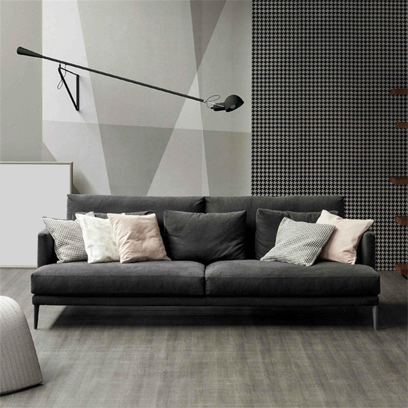 Black/White 3-seat Fabric Sofa Square Arm Sofa with Bolster Pillows