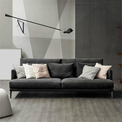 Black/White 3-seat Fabric Sofa Square Arm Sofa with Bolster Pillows