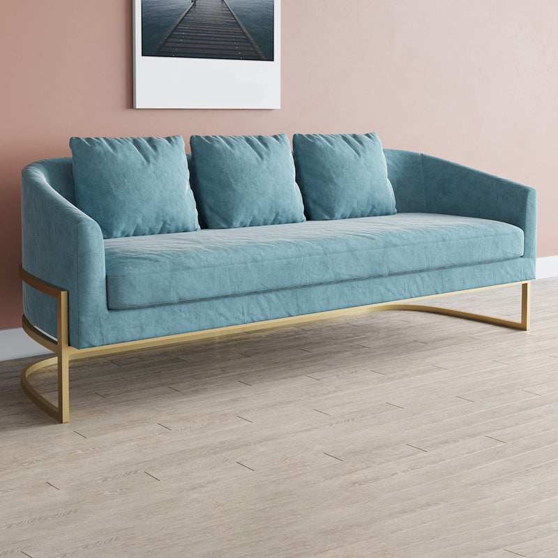 Blue Tuxedo Arm Sofa Contemporary Velvet Sofa with Metal Frame