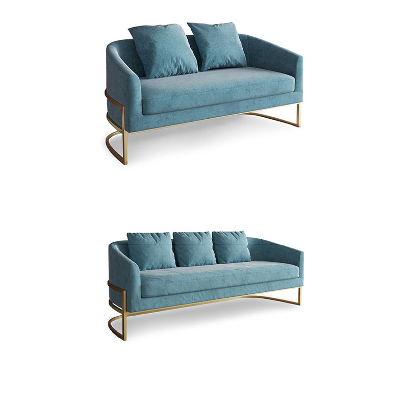 Blue Tuxedo Arm Sofa Contemporary Velvet Sofa with Metal Frame