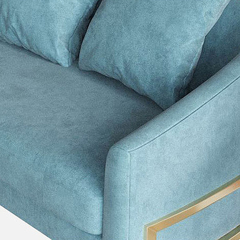 Blue Tuxedo Arm Sofa Contemporary Velvet Sofa with Metal Frame