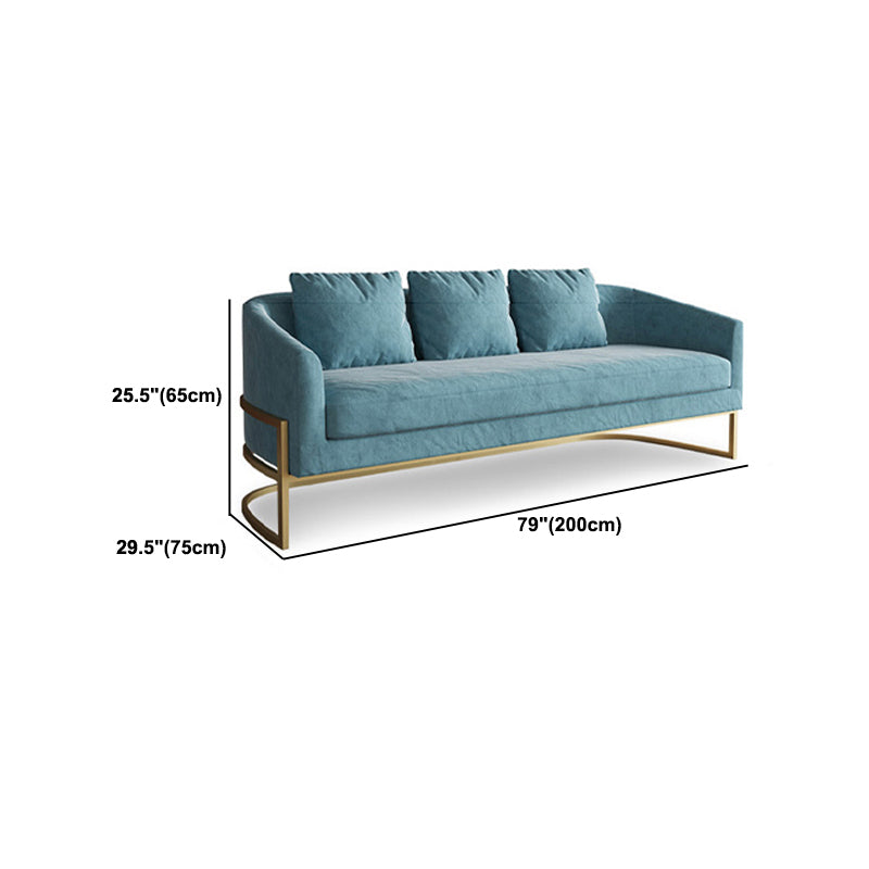 Blue Tuxedo Arm Sofa Contemporary Velvet Sofa with Metal Frame