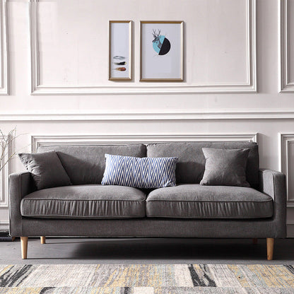 Fabric Slipcovered Sofa Dark Grey Square Arm Sofa with 3 Pillows