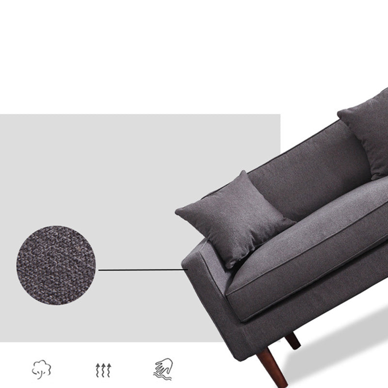 Fabric Slipcovered Sofa Dark Grey Square Arm Sofa with 3 Pillows