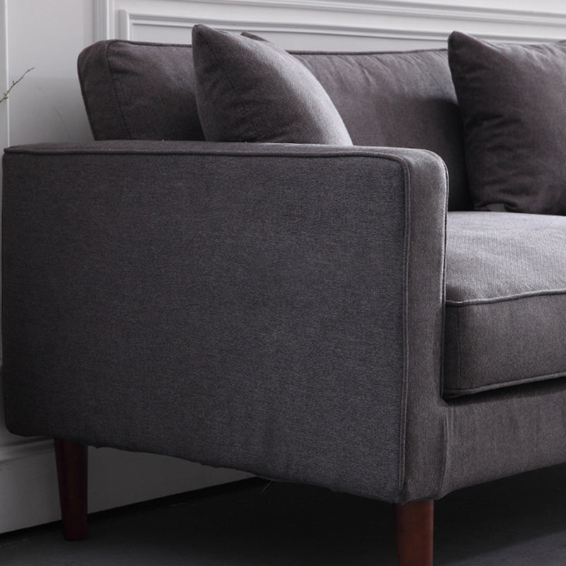 Fabric Slipcovered Sofa Dark Grey Square Arm Sofa with 3 Pillows