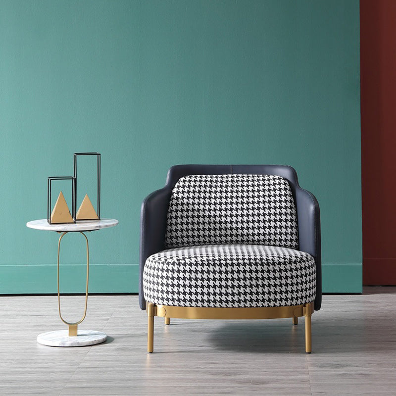 Modern Swallow Gird Sofa Fabric and Leather Sloped Arm Sofa in Blue