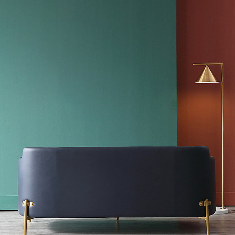 Modern Swallow Gird Sofa Fabric and Leather Sloped Arm Sofa in Blue