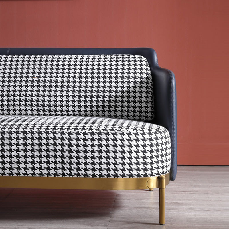 Modern Swallow Gird Sofa Fabric and Leather Sloped Arm Sofa in Blue