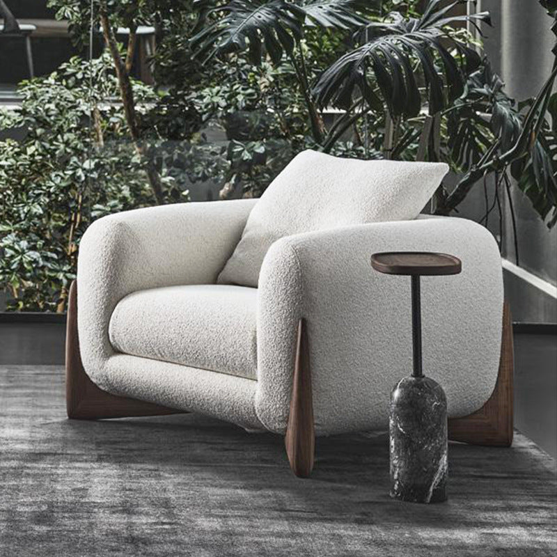 Weißer Smoking -Arm -Sofa modern 27,16 "hohes Sofa mit Holzakzenten