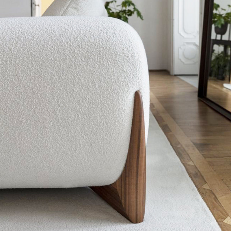 Weißer Smoking -Arm -Sofa modern 27,16 "hohes Sofa mit Holzakzenten