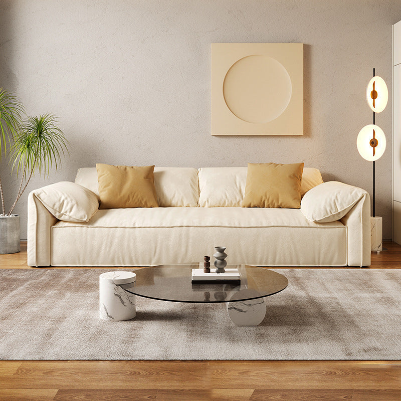 Ivory Faux Leather Sofa Wear-resistant Sewn Pillow Back Sofa Clearhalo 'furn' 'furn_sofas' 'Furniture' 'Living Room Furniture' 'Sofa' 'sofas' 5981402