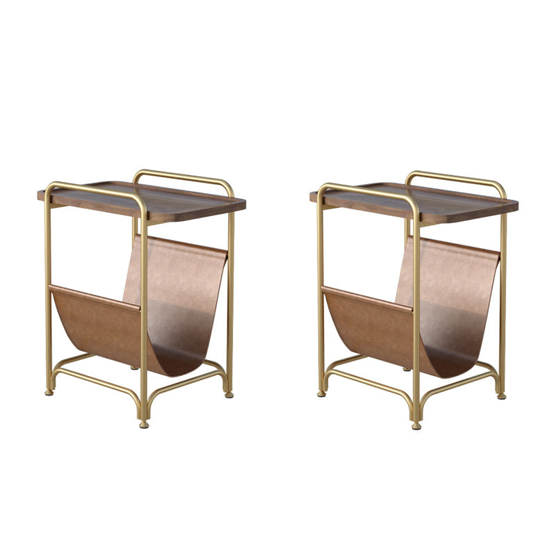Rectangle Wood Top Side Table Iron Frame End Table with Magazine Holder 27.5"L x14"W x 24"H Gold 2 Clearhalo 'Coffee & Accent Tables' 'End & Side Tables' 'end_side_tables' 'furn' 'furn_end_side_tables' 'Furniture' 'Living Room Furniture' 5981415