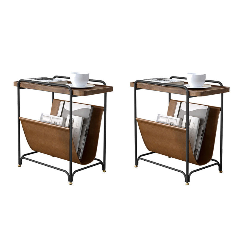 Rectangle Wood Top Side Table Iron Frame End Table with Magazine Holder 20"L x 14"W x 22"H Black 2 Clearhalo 'Coffee & Accent Tables' 'End & Side Tables' 'end_side_tables' 'furn' 'furn_end_side_tables' 'Furniture' 'Living Room Furniture' 5981420