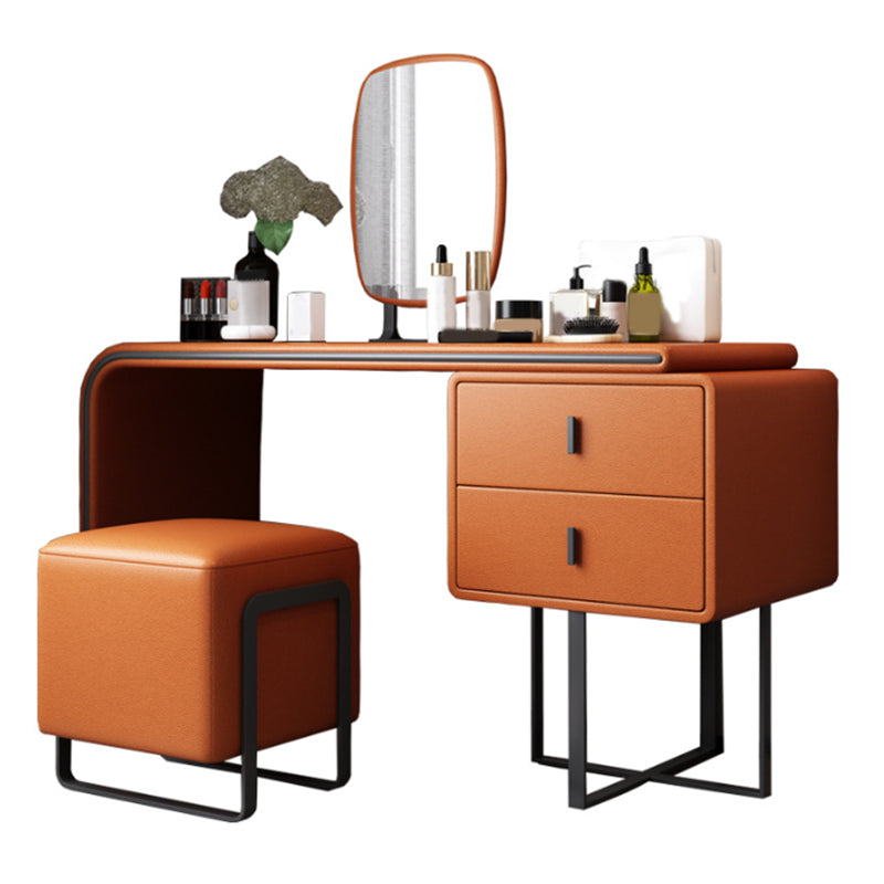 Table de casse-toi de maquillage de vanité en faux cuir avec tabouret et miroir - 39,37 "W