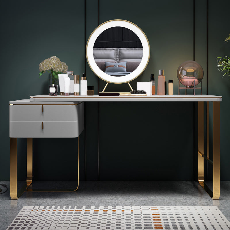 Gray Leather Vanity Makeup Table Set Glam 28.74" H Vanity Table with Storage