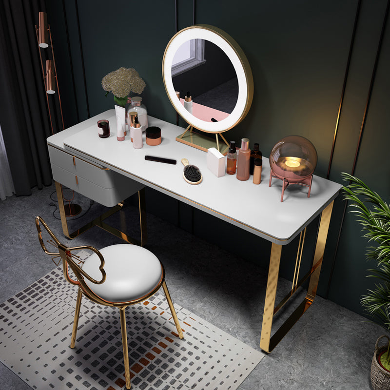 Gray Leather Vanity Makeup Table Set Glam 28.74" H Vanity Table with Storage