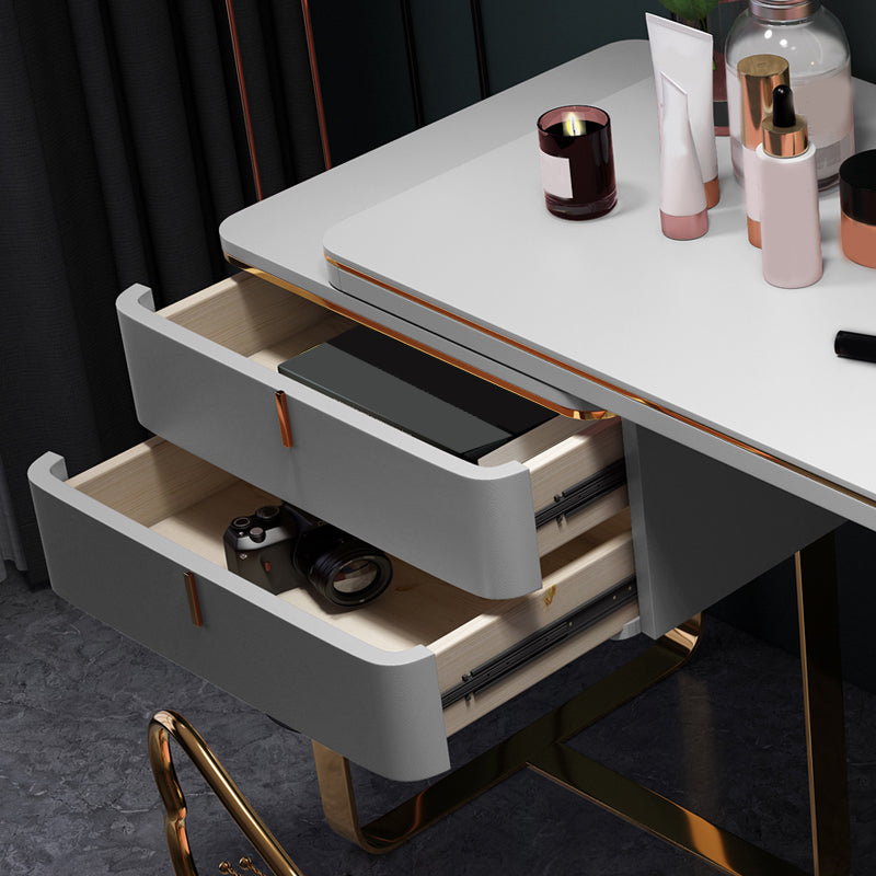 Gray Leather Vanity Makeup Table Set Glam 28.74" H Vanity Table with Storage