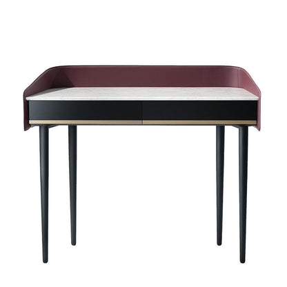 Conjunto de mesa de maquillaje de tocador de piedra simple contemporánea con espejo y taburetes