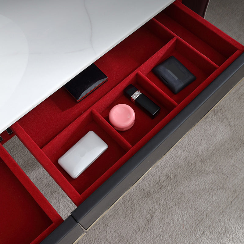 Conjunto de mesa de maquillaje de tocador de piedra simple contemporánea con espejo y taburetes