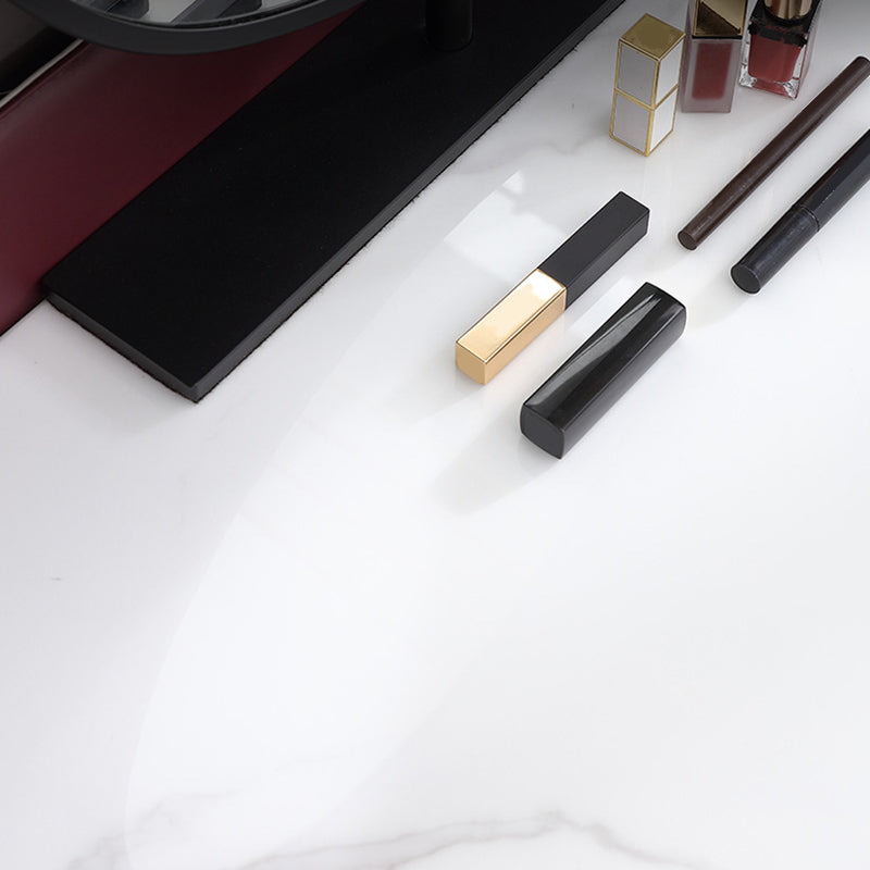 Conjunto de mesa de maquillaje de tocador de piedra simple contemporánea con espejo y taburetes