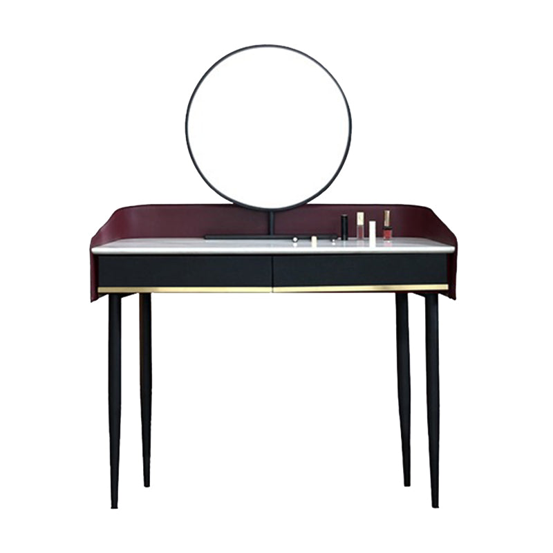 Conjunto de mesa de maquillaje de tocador de piedra simple contemporánea con espejo y taburetes