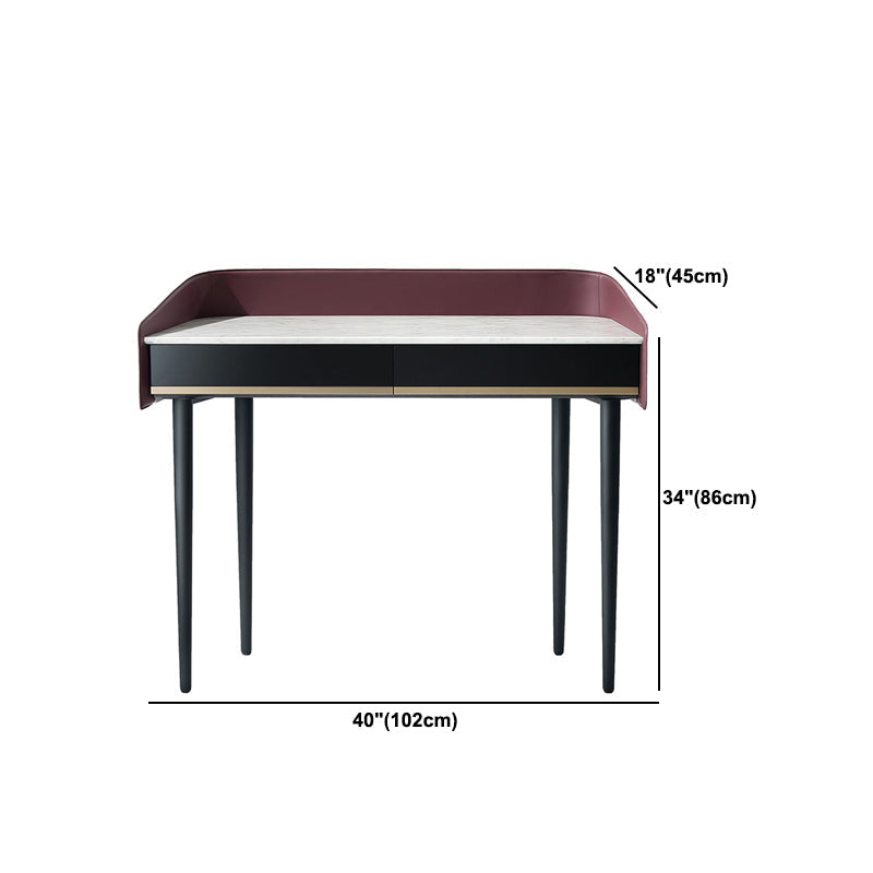 Conjunto de mesa de maquillaje de tocador de piedra simple contemporánea con espejo y taburetes