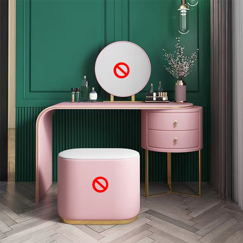 Vanidad de 2 cajones con taburetes y espejo Mesa de tocador de maquillaje de cuero genuino para mujeres