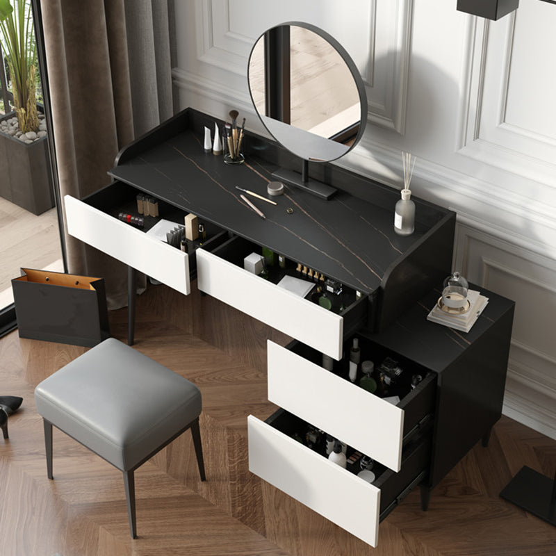 Black Stone Top Vanity Table Set Modern Simple Drawers in Included Makeup Dressing Table Clearhalo 'Bedroom Furniture' 'furn' 'furn_makeup_vanities' 'Furniture' 'Makeup Vanities' 'makeup_vanities' 5981701