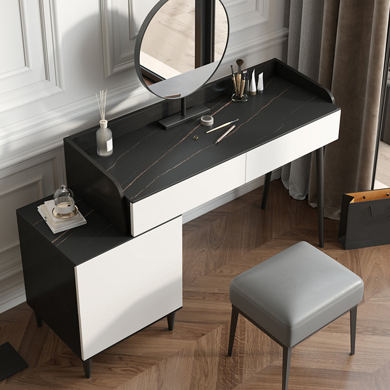 Black Stone Top Vanity Table Set Modern Simple Drawers in Included Makeup Dressing Table Clearhalo 'Bedroom Furniture' 'furn' 'furn_makeup_vanities' 'Furniture' 'Makeup Vanities' 'makeup_vanities' 5981709