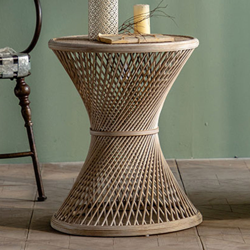 Round Rattan Top Side Table 16.53" /22.05" Tall Wood Pedestal End Table Clearhalo 'Coffee & Accent Tables' 'End & Side Tables' 'end_side_tables' 'furn' 'furn_end_side_tables' 'Furniture' 'Living Room Furniture' 5981800