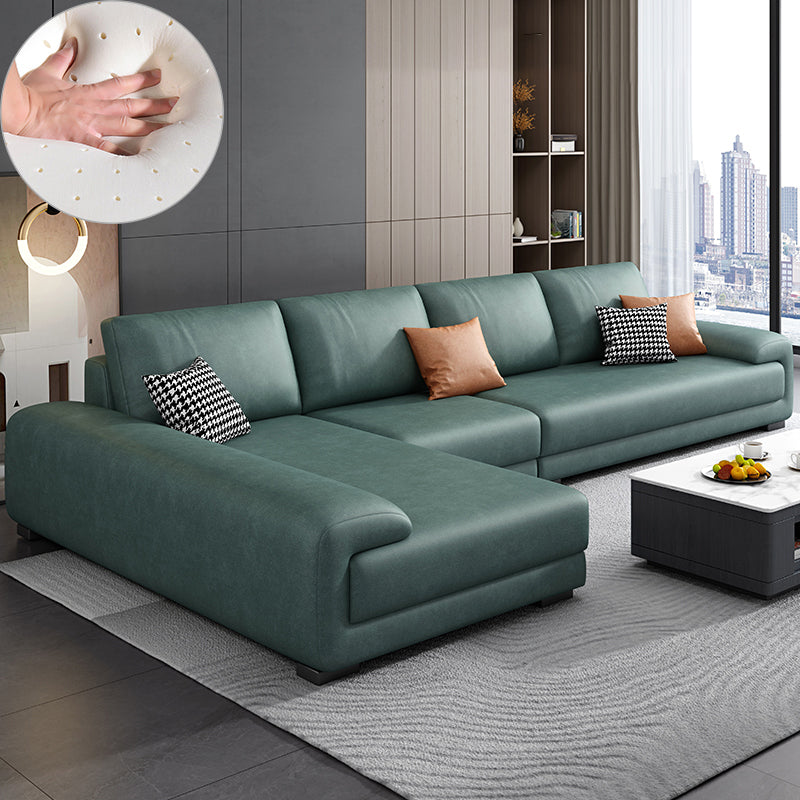 Nordic Faux Leather Stationary Living Room Recessed Arm Seating Green Left Clearhalo 'furn' 'furn_sectionals' 'Furniture' 'Living Room Furniture' 'Sectionals' 5981868