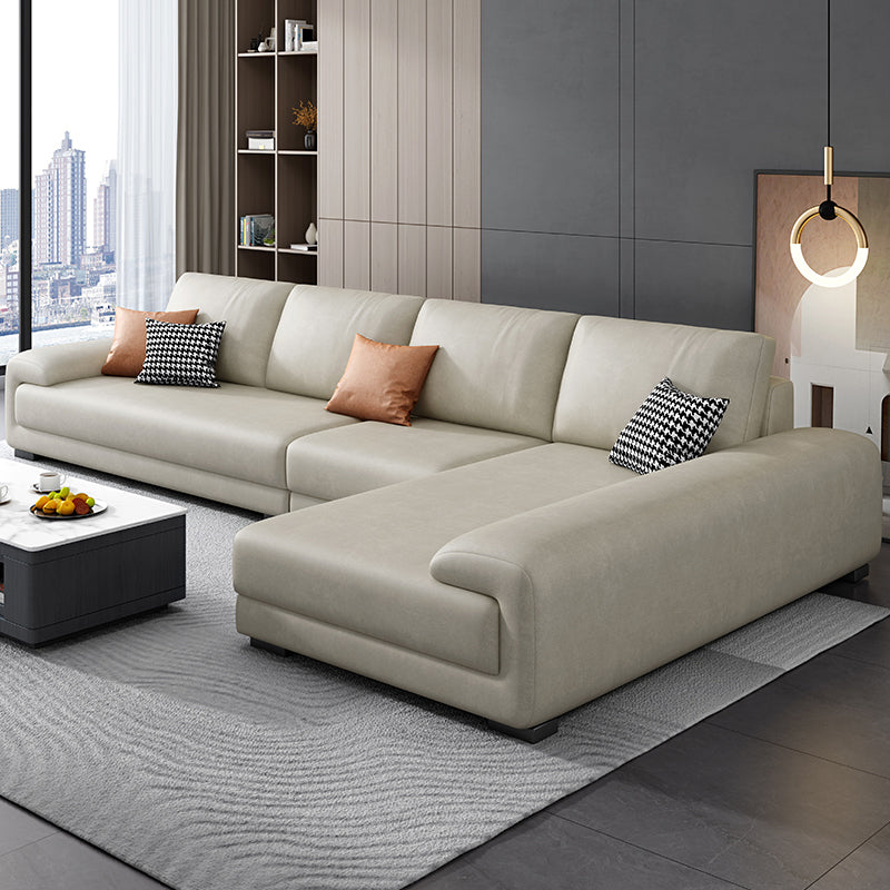 Nordic Faux Leather Stationary Living Room Recessed Arm Seating Beige Right Clearhalo 'furn' 'furn_sectionals' 'Furniture' 'Living Room Furniture' 'Sectionals' 5981869