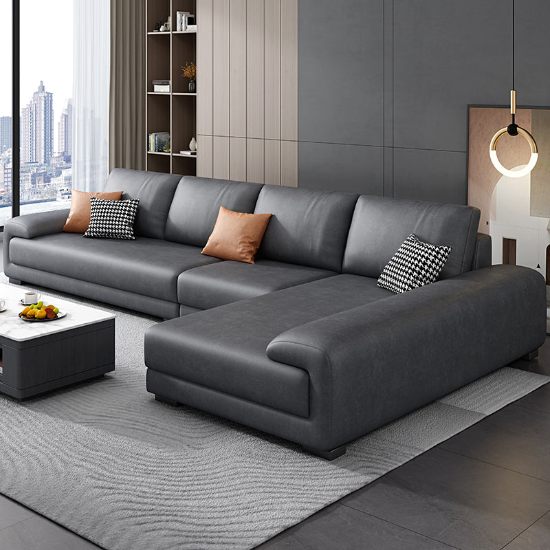 Nordic Faux Leather Stationary Living Room Recessed Arm Seating Dark Gray Right Clearhalo 'furn' 'furn_sectionals' 'Furniture' 'Living Room Furniture' 'Sectionals' 5981871