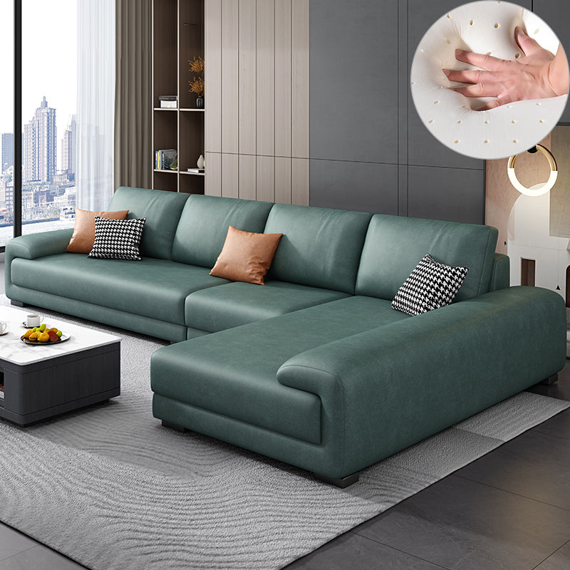 Nordic Faux Leather Stationary Living Room Recessed Arm Seating Green Right Clearhalo 'furn' 'furn_sectionals' 'Furniture' 'Living Room Furniture' 'Sectionals' 5981876