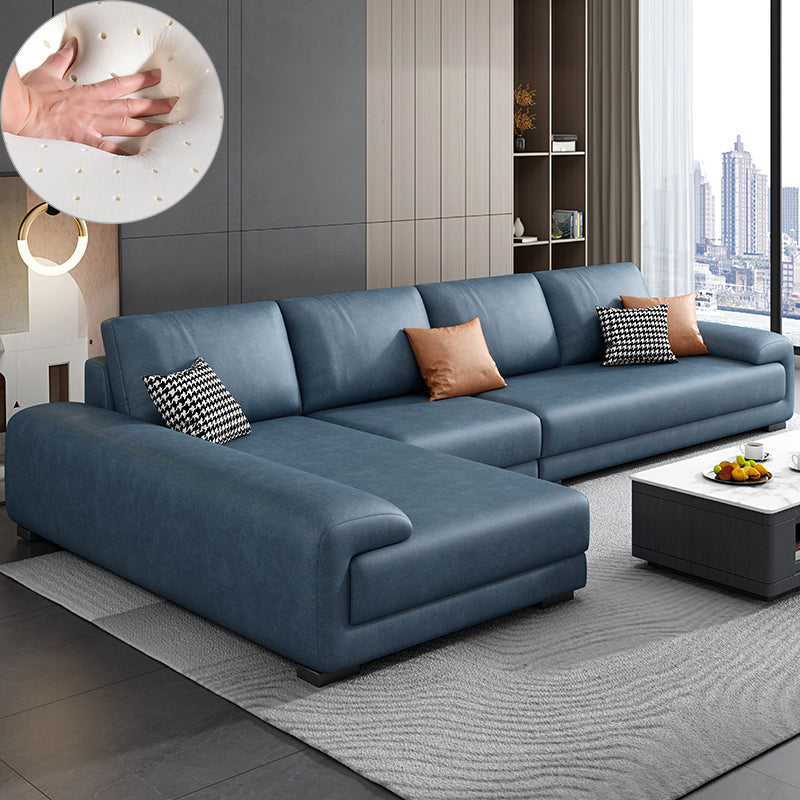 Nordic Faux Leather Stationary Living Room Recessed Arm Seating Blue Left Clearhalo 'furn' 'furn_sectionals' 'Furniture' 'Living Room Furniture' 'Sectionals' 5981882