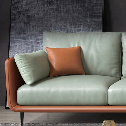 Nordic Stationary Faux Leather Living Room Square Arm Pillows Seating