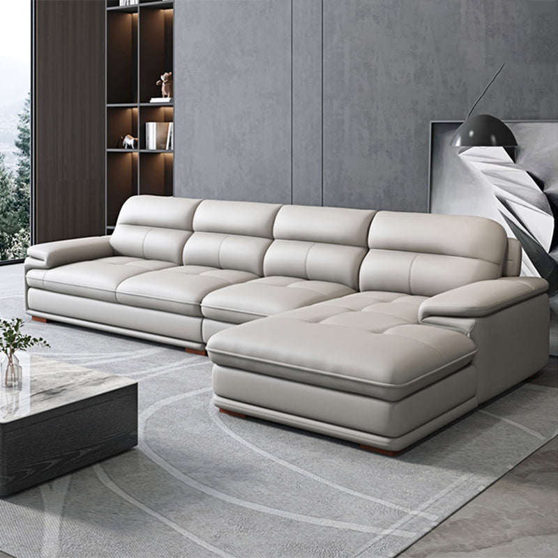Nordic Stationary Genuine Leather Living Room Recessed Arm Sofa Chaise Light Gray Right Clearhalo 'furn' 'furn_sectionals' 'Furniture' 'Living Room Furniture' 'Sectionals' 5981901