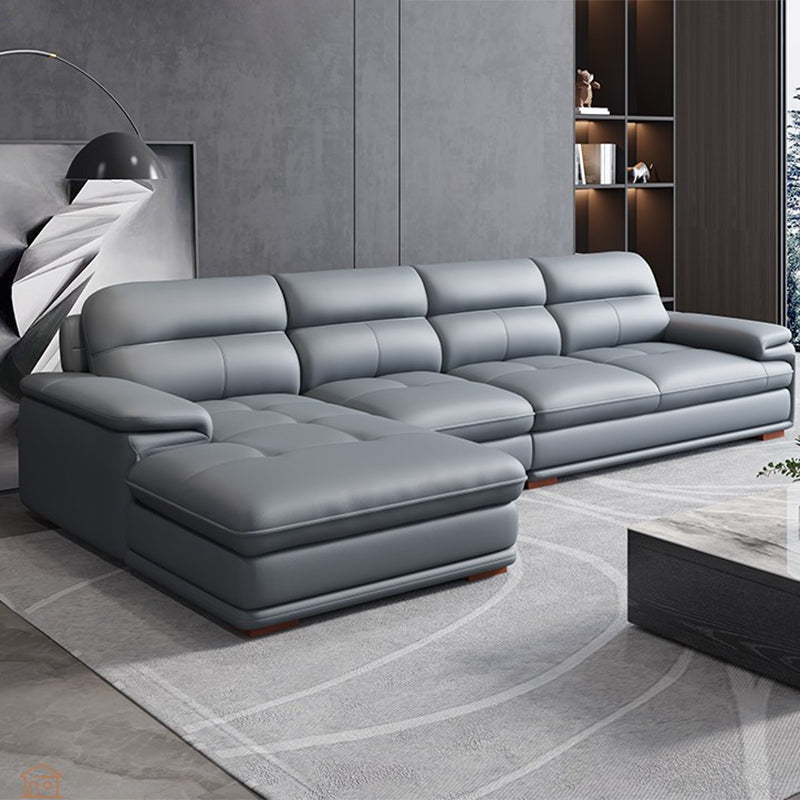 Nordic Stationary Genuine Leather Living Room Recessed Arm Sofa Chaise Gray Blue Left Clearhalo 'furn' 'furn_sectionals' 'Furniture' 'Living Room Furniture' 'Sectionals' 5981902