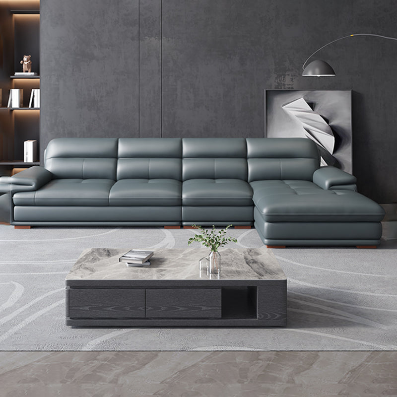 Nordic Stationary Genuine Leather Living Room Recessed Arm Sofa Chaise Clearhalo 'furn' 'furn_sectionals' 'Furniture' 'Living Room Furniture' 'Sectionals' 5981904